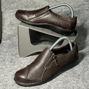 Clarks Bendables Shoes - Womens 8 M - Casual Zip Brown Leather Loafers